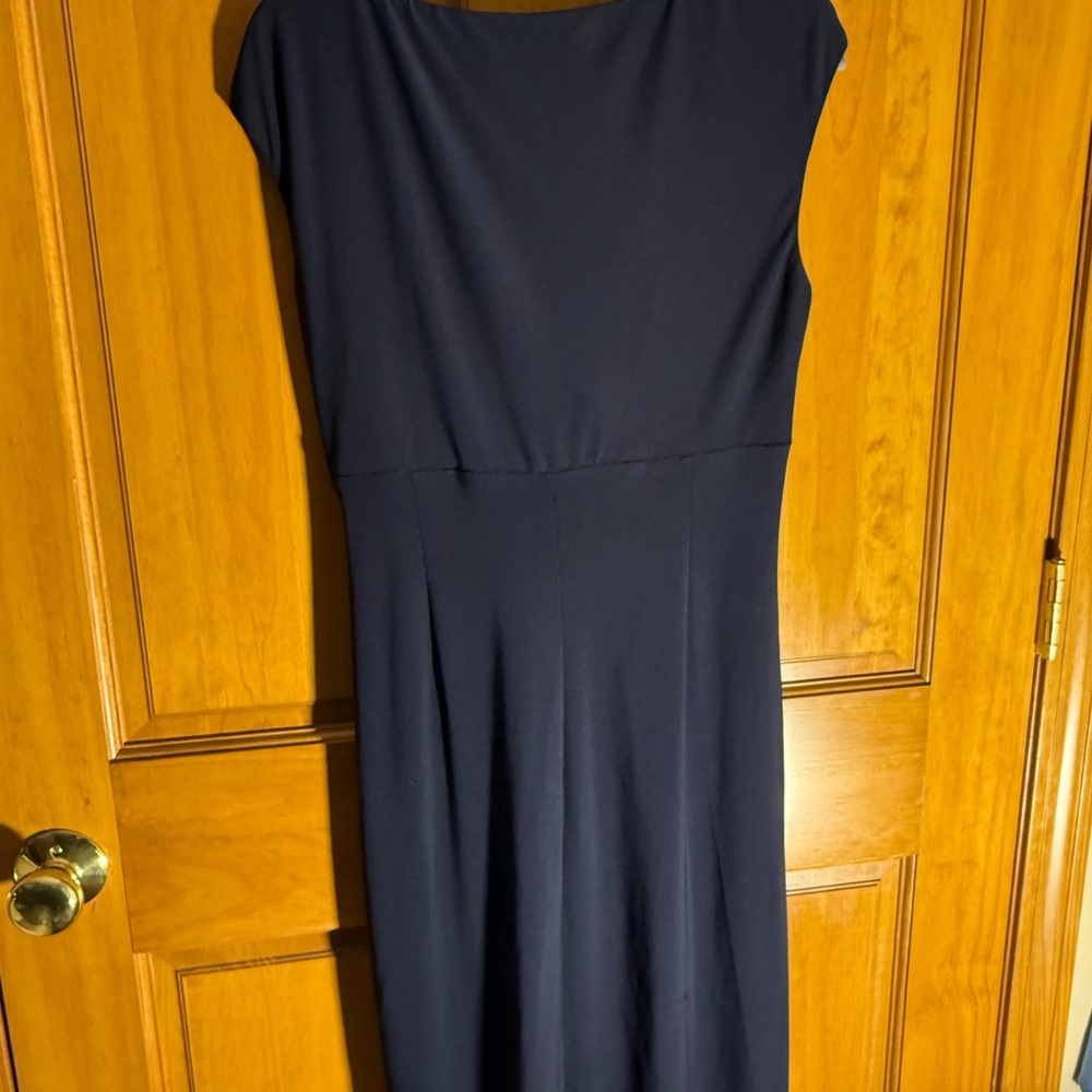 Ralph Lauren Navy Ruched V-Neck Midi Dress - Picture 3 of 5